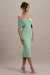 Bayshore | Light Green Bow Bardot Midi Dress