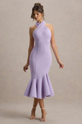 Valletta | Lilac Halter-Neck Ruffle-Trim Midi Dress