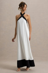 Clarabella | White & Black Halter-Neck Maxi Dress