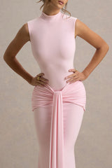 Graziana | Pink High-Neck Gathered Draped Maxi Dress
