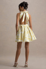 Waverly | Yellow Porcelain Print Racer-Neck Sleeveless Skater Mini Dress