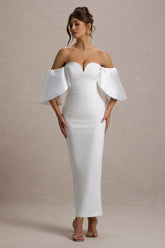 Dalani | White Corset Maxi Dress With Satin Puff Sleeves