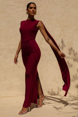 Saige | Burgundy Cap-Sleeve Gathered Maxi Dress
