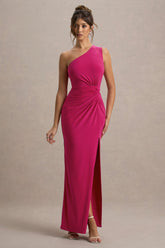 Galene | Hot Pink Asymmetric Wrap Maxi Dress