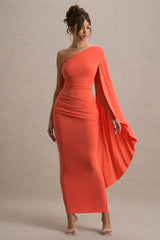 Clementina | Orange Asymmetric Cape Sleeve Maxi Dress