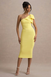 Ambretta | Lemon One-Shoulder Midi Dress With Bow
