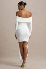 Essie | White Bardot Wrap Mini Dress With Sash Detail