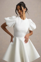 Emelia | White Puff-Sleeve Skater Dress