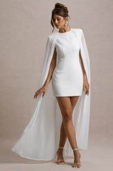 Elysium | White Bodycon Mini Dress With Chiffon Cape
