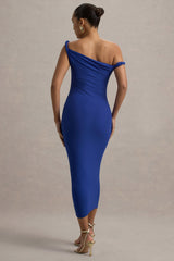 Salome | Blue Twisted Asymmetric Midi Dress