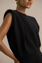 Meave | Black High Neck Maxi Dress With Draping Detail