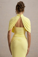 Enchant | Lemon Asymmetric Twisted Cape Maxi Dress