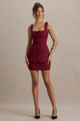 Maci | Berry Tailored Square-Neck Mini Dress