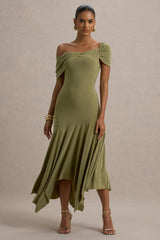 Castor | Olive Asymmetric Midi Dress