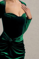 Fay | Bottle Green Velvet Corset Style Knot Maxi Dress