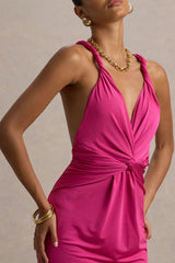 Santez | Hot Pink Twisted Plunge-Neck Maxi Dress