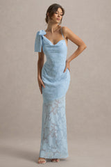 Chyna | Light Blue Cowl-Neck Maxi Dress With Bow Strap