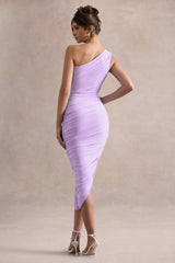 Dorit | Lilac One Shoulder Asymmetric Ruched Midi Dress