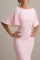Ashling | Pink Flutter-Sleeve Hanky-Hem Midi Dress