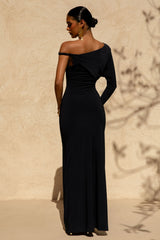 Floria | Black Draped One-Sleeve Maxi Dress