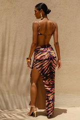 Roxana | Zebra Print Square Neck Maxi Dress With Open-Back