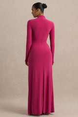 Hourglass | Hot Pink Long-Sleeve Twisted Maxi Dress With Split