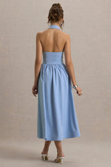 Samsara | Light Blue Plunge-Neck Collared Midi Dress