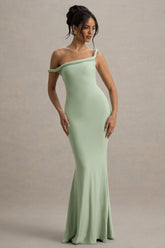 Lita | Light Green Twisted Asymmetric Maxi Dress