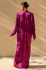 Tina | Pink Satin Plunge-Neck Embellished Maxi Dress