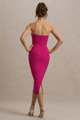 Nina | Dark Pink Structured Strapless Corset Midi Dress
