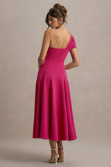 Malta | Hot Pink One-Shoulder Midi Dress