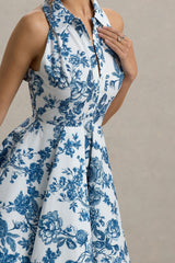 Paulie | Blue Porcelain Print Poplin Skater Mini Dress
