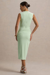 Estella | Light Green Midi Dress With Drape Skirt