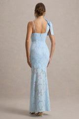 Chyna | Light Blue Cowl-Neck Maxi Dress With Bow Strap