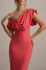 Angelina | Pink Draped Shoulder Maxi Dress