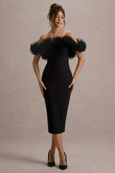 Alizzi | Black Bardot Midi Dress With Ruffle Trim