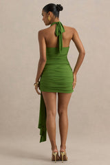 Centrepiece | Green Cowl-Neck Wrap Mini Dress With Sash