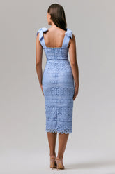 Precious Treasure | Powder Blue Square-Neck Midi Dress With Tie Details