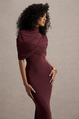Cleora | Burgundy Twist Cape Maxi Dress