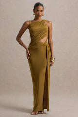 Storm | Brown Asymmetric Maxi Dress With Cut-Out Details