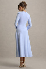 Cassiopeia | Light Blue Long-Sleeve Midi Dress With Cross Waist