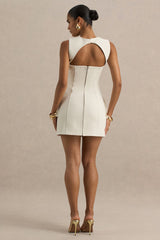 Mollie | Nude Square-Neck Tailored Micro Mini Dress