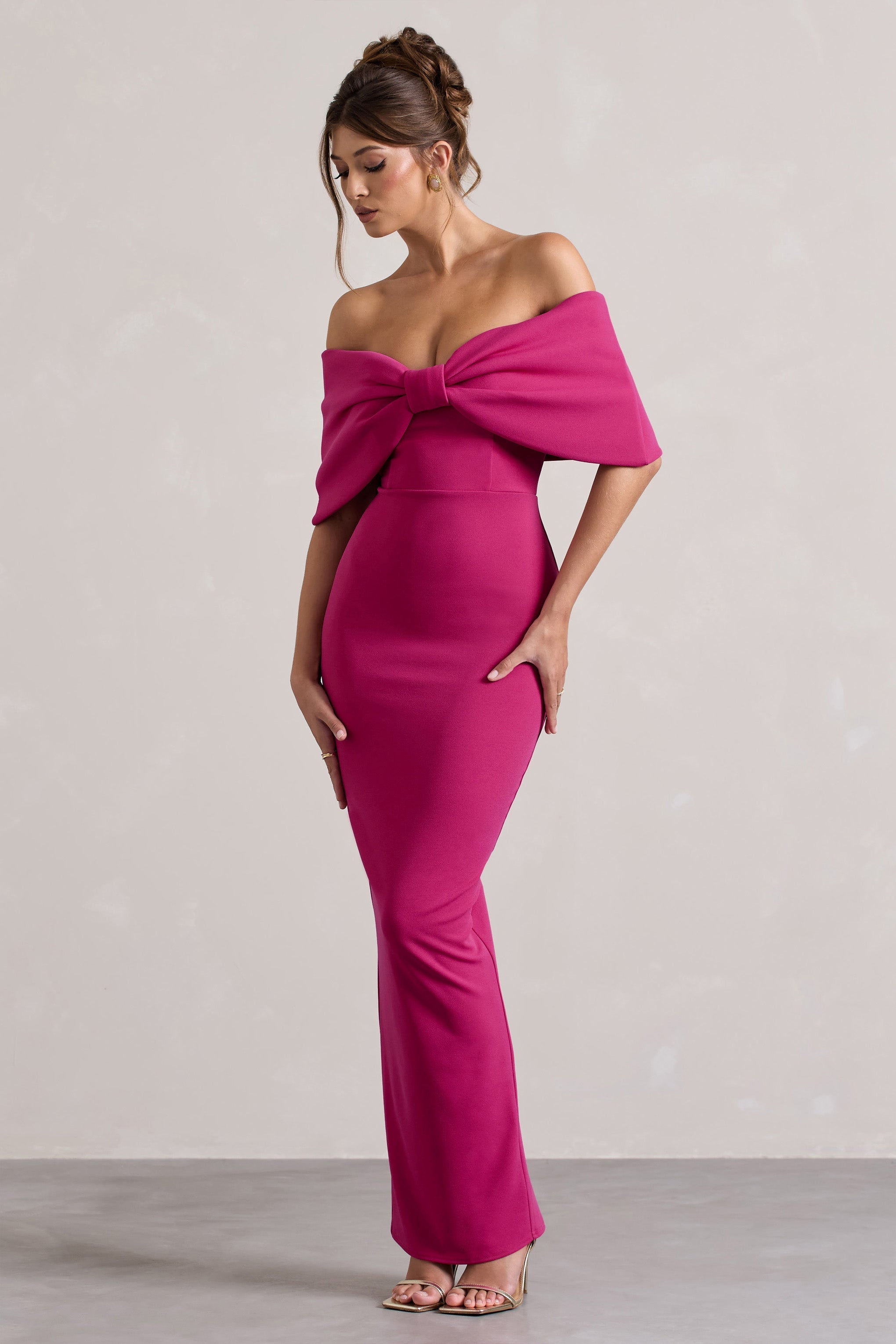 Cornelia | Hot Pink Strapless Maxi Dress With Oversized Bow