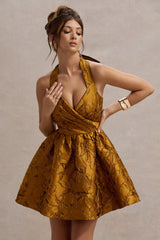 Pixi | Mustard Floral Print Sweetheart Neck Mini Dress