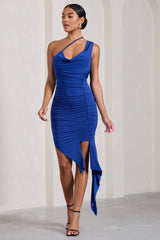 Radiate | Cobalt Blue Asymmetric Ruched Ruffled Mini Dress