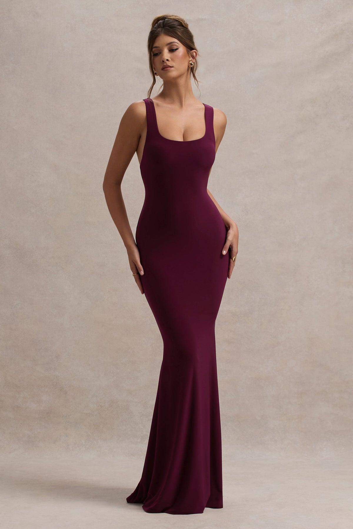 Mahina | Burgundy Square-Neck Maxi Dress
