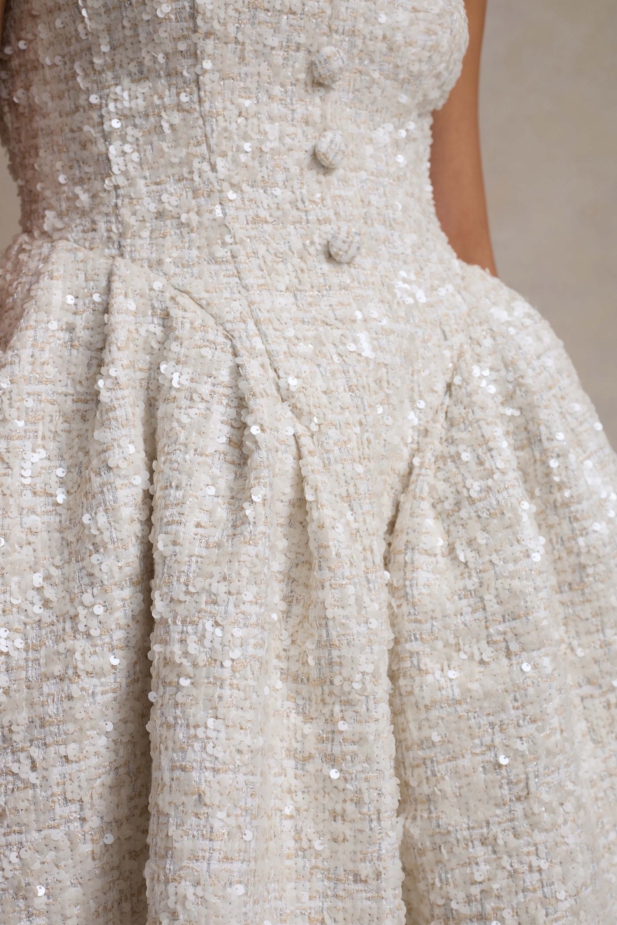 Sugar Plum | Cream Boucle Square-Neck Mini Dress