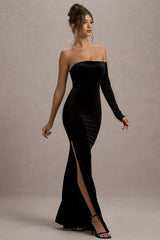 Sandrine | Black Velvet One-Sleeve  Maxi Dress