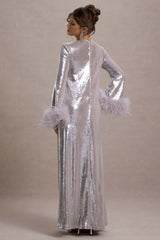 Tallie | Lilac Sequin Maxi Dress With Feather Trim