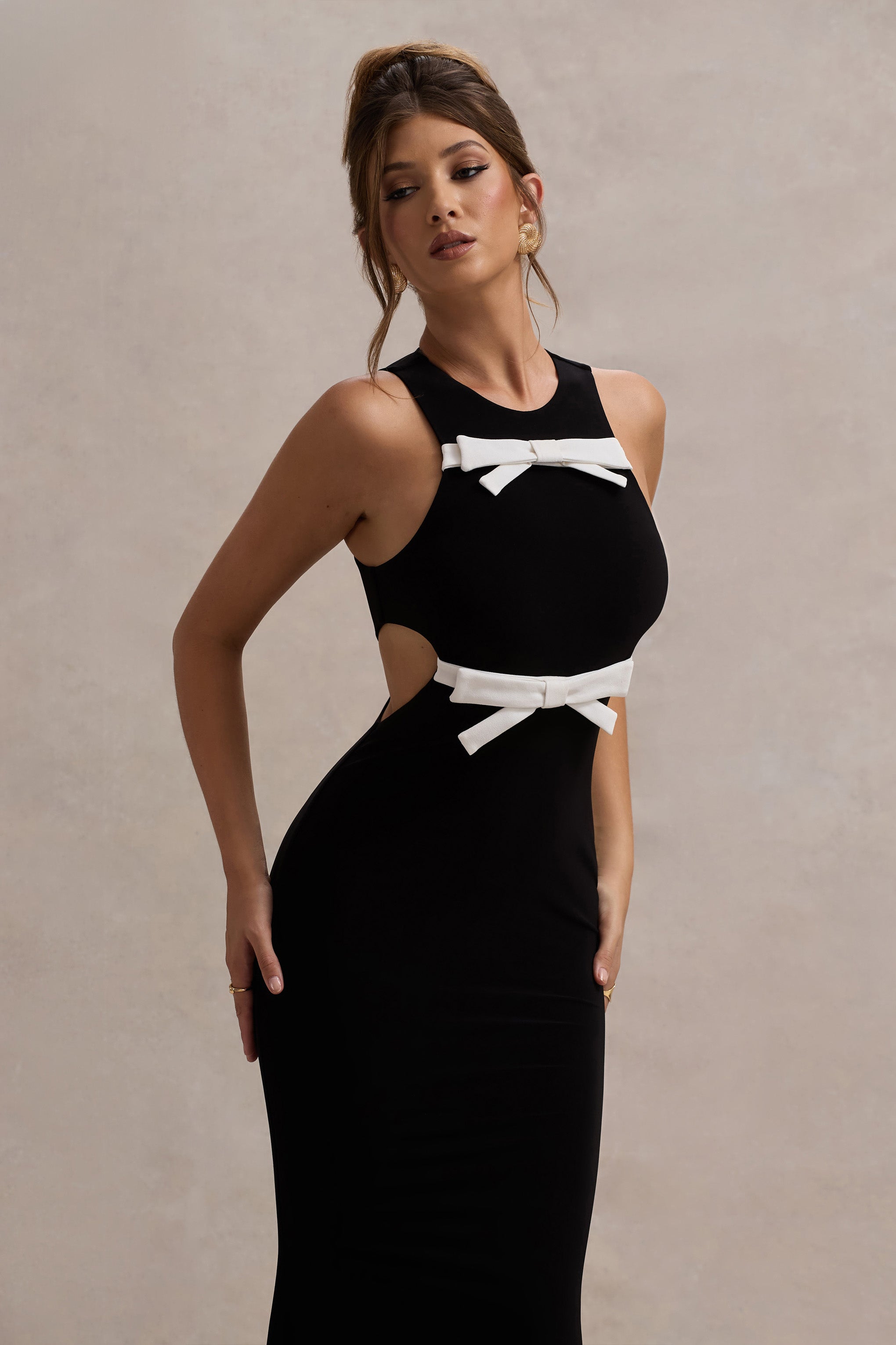 Aurelie | Black Cut-Out Maxi Dress With Bows
